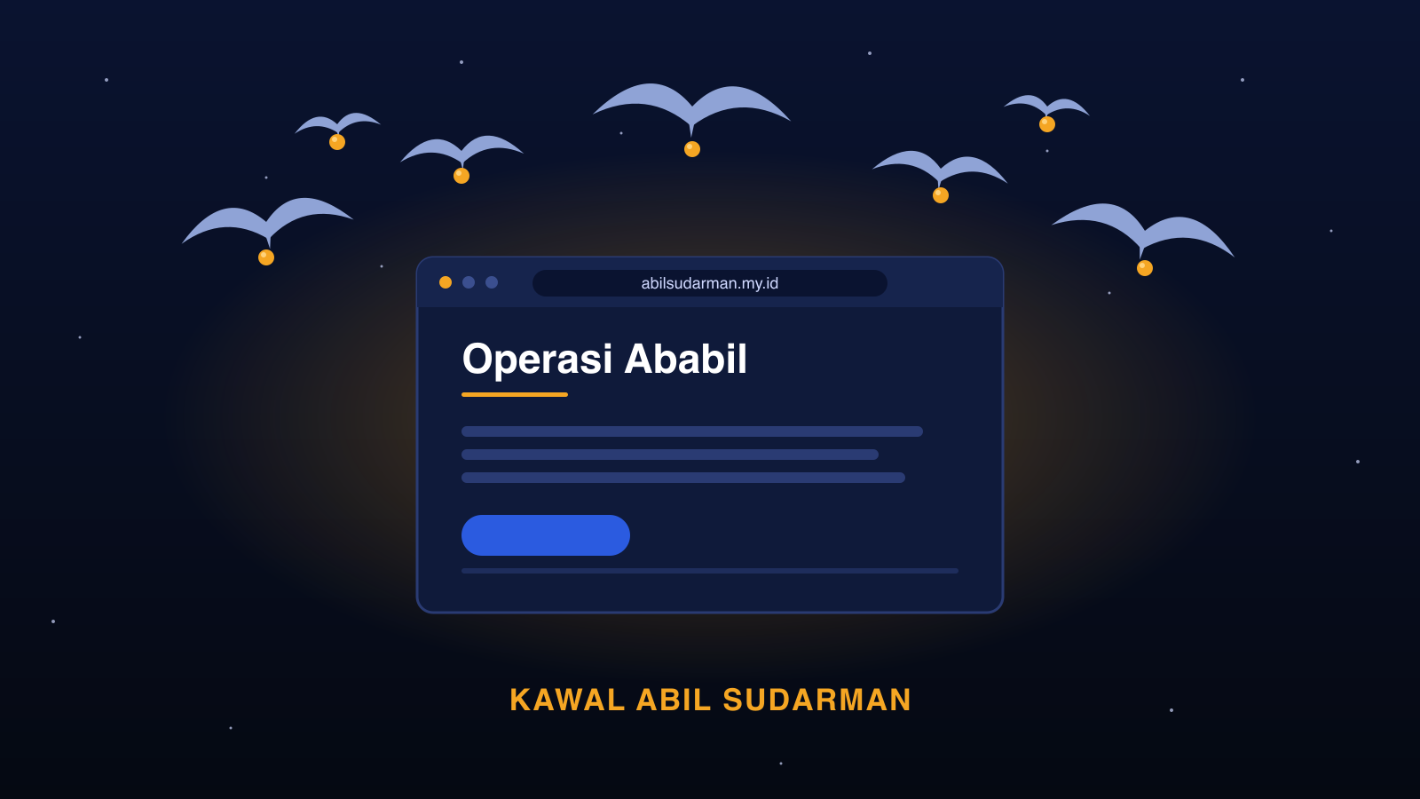 Ilustrasi header: burung-burung ababil membawa batu di atas halaman utama abilsudarman.my.id