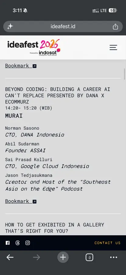 ideafest.id 2026 page: Beyond Coding session with speakers including Abil Sudarman, Founder of ASSAI